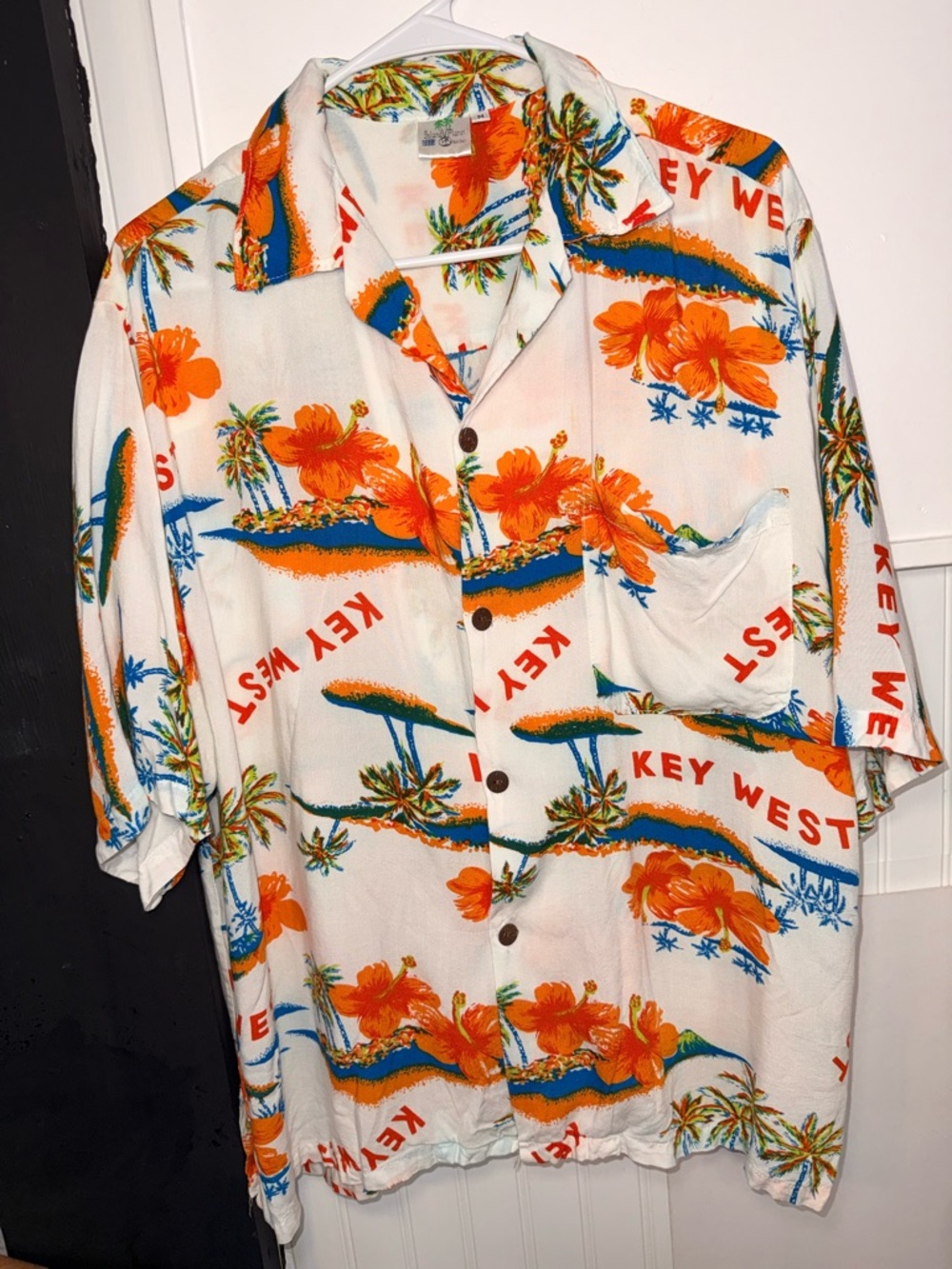 Key West Floral Short-Sleeve Button-Down Shirt - Orange & Blue on White
